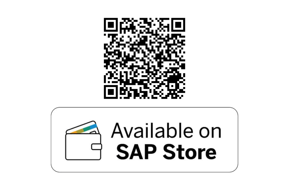 Bild mit QR Code und Hinweis zur Verfügbarkeit im SAP Store