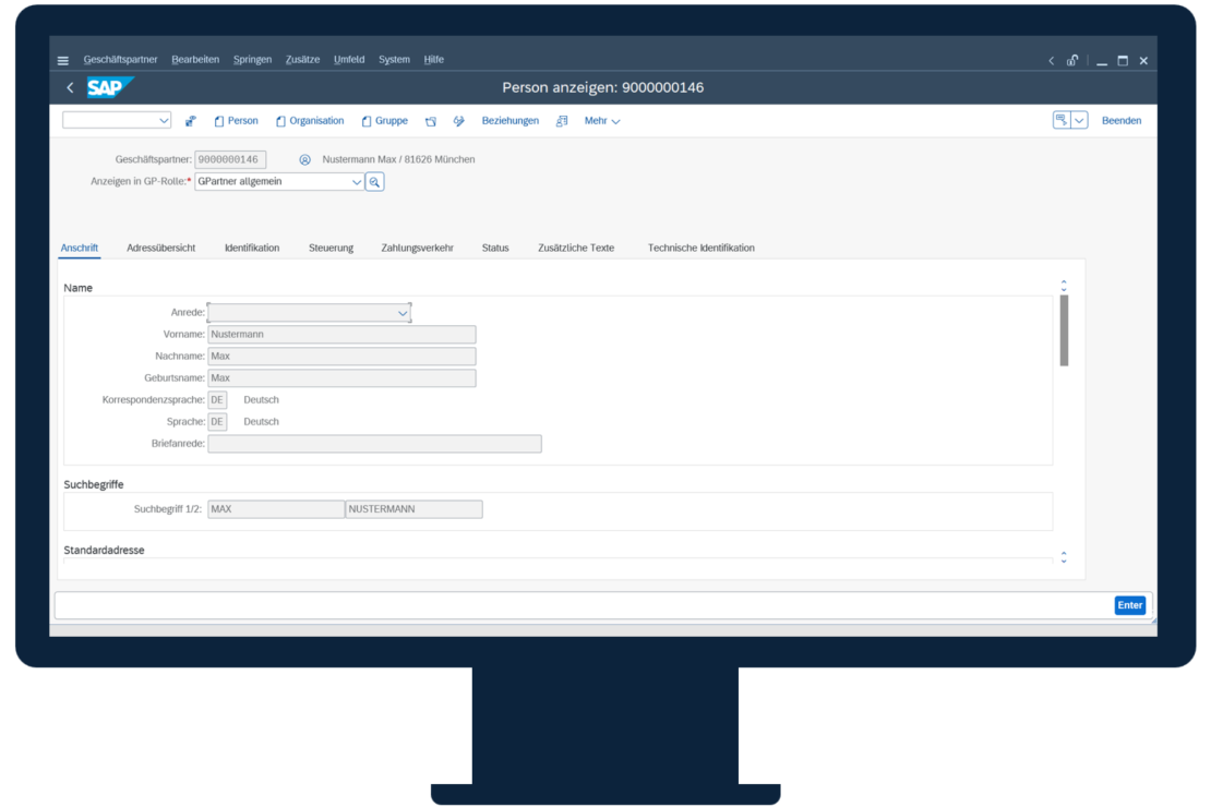 Screenshot zur Geschäftspartner Integration