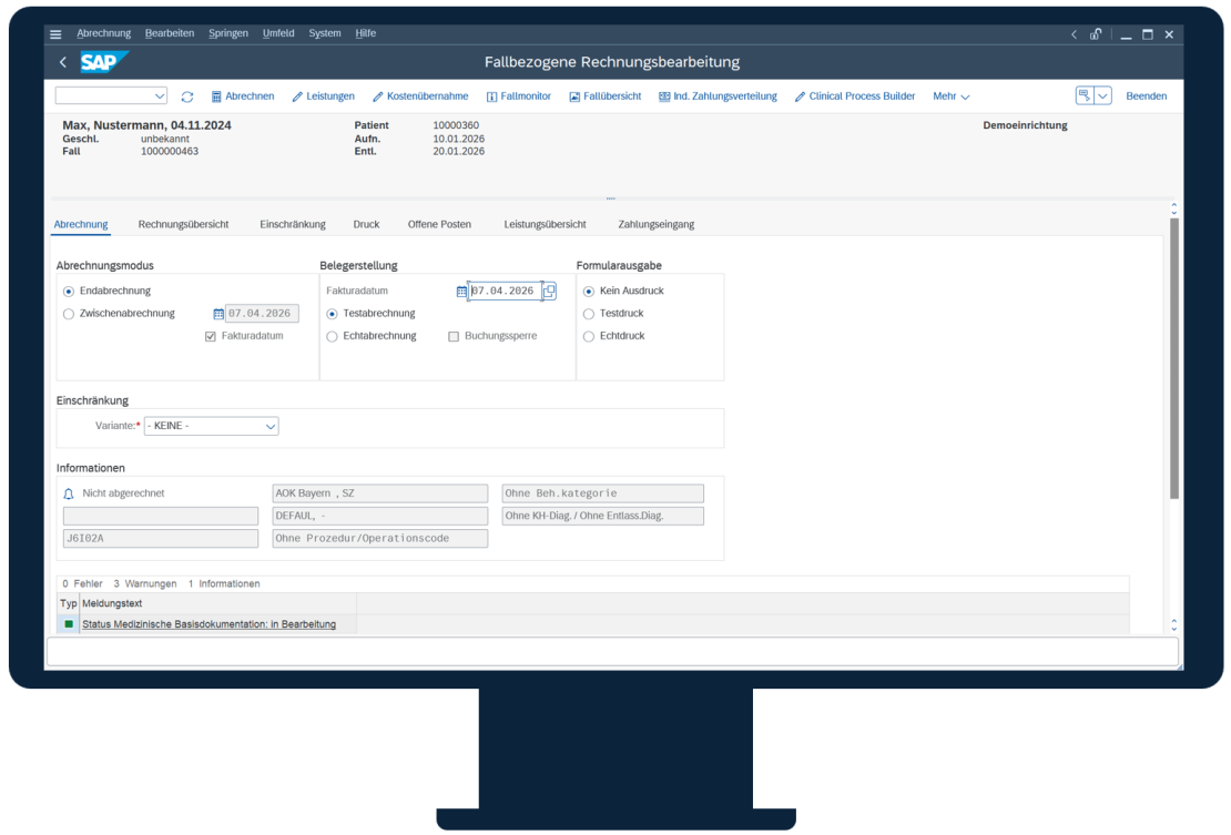 Screenshot zu Patientenabrechnung